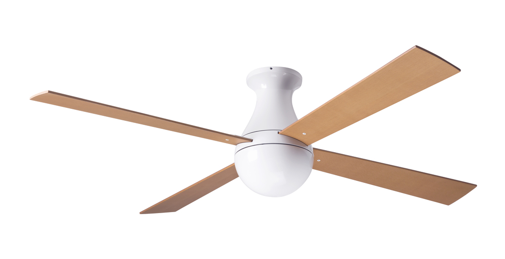 Ball Flush Fan; Gloss White Finish; 42" Maple Blades; No Light; Fan Speed and Light Control (3-w