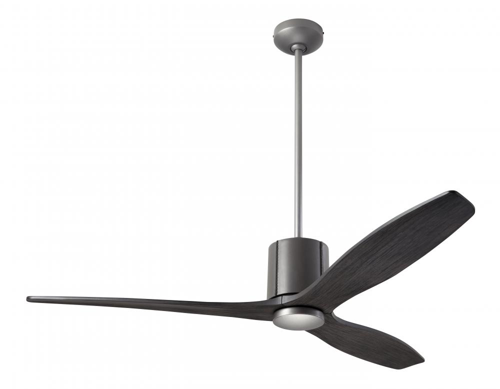 LeatherLuxe DC Fan; Graphite Finish with Gray Leather; 54" Ebony Blades; No Light; Wall Control