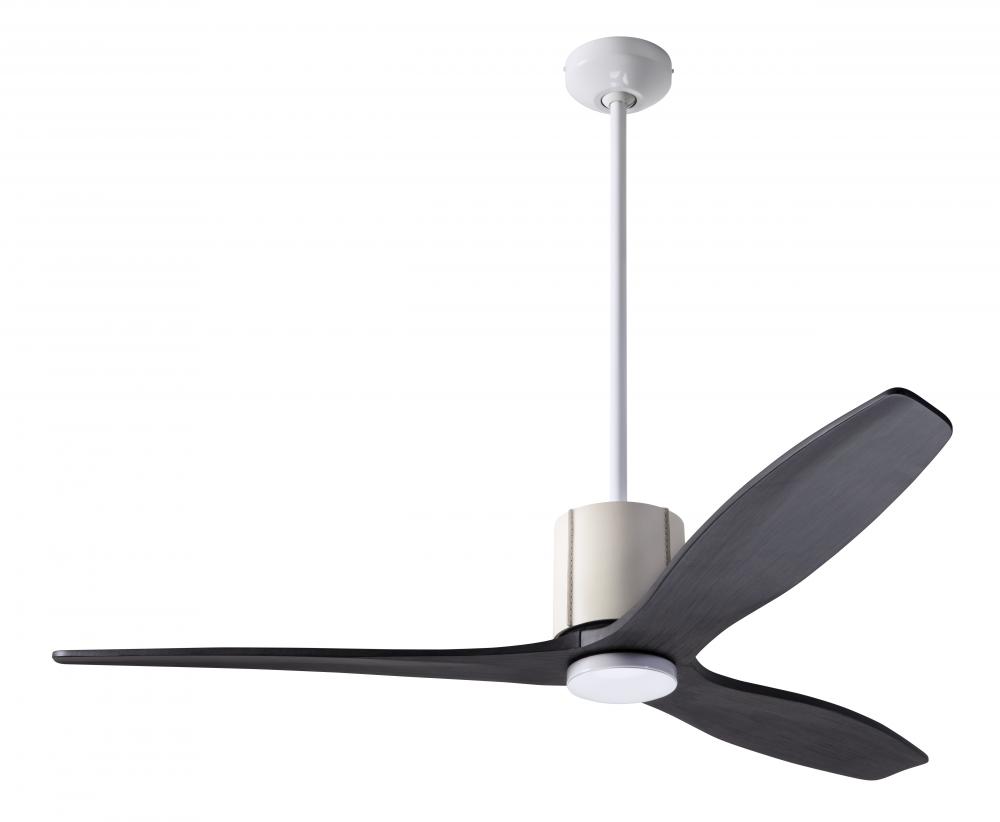 LeatherLuxe DC Fan; Gloss White Finish with Ivory Leather; 54" Ebony Blades; No Light; Remote Co