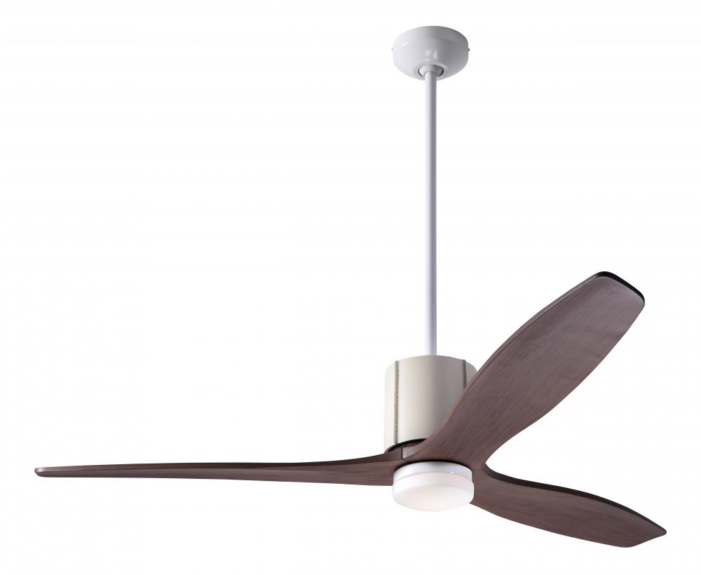 LeatherLuxe DC Fan; Gloss White Finish with Ivory Leather; 54" Mahogany Blades; 17W LED; Wall Co