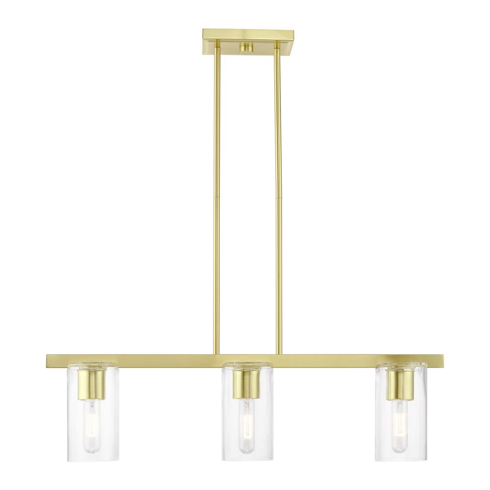 3 Light Satin Brass Linear Chandelier