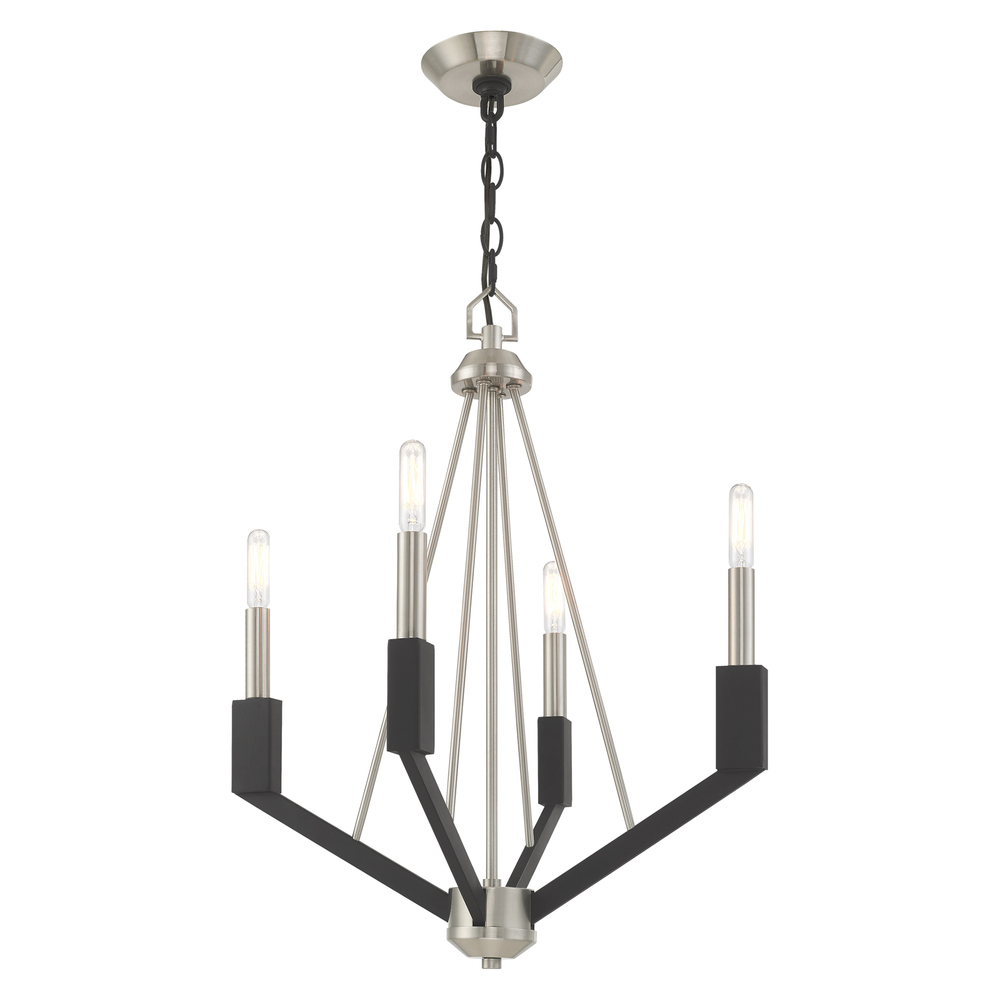 4 Lt Brushed Nickel & Black Mini Chandelier