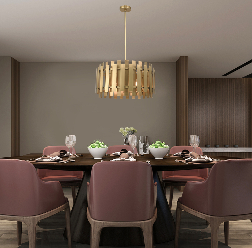 6 Lt Natural Brass Pendant Chandelier