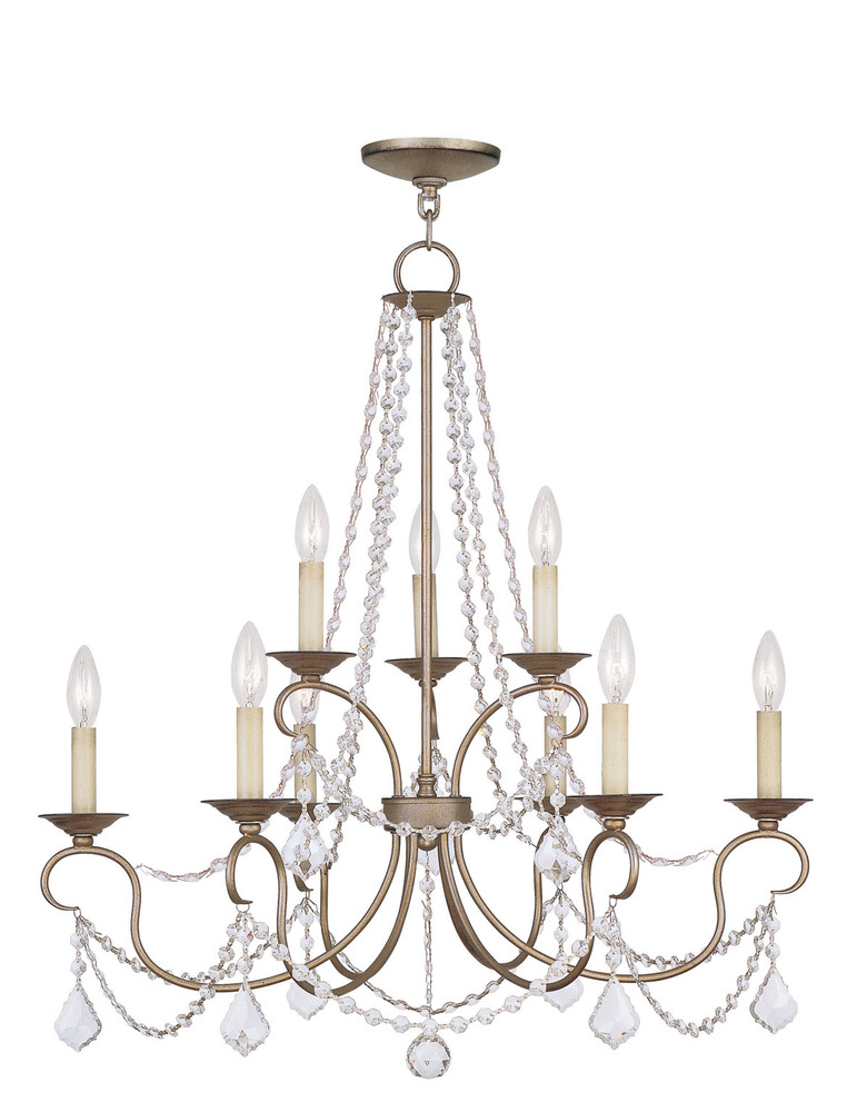 9 Light Antique Silver Leaf Chandelier