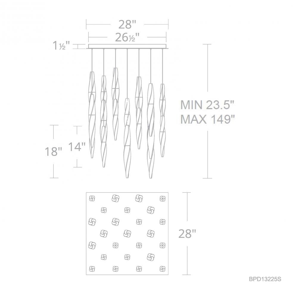 Kindjal 25 Light 120-277V Multi-Light Pendant (Square Canopy) in Polished Nickel with Clear Optic