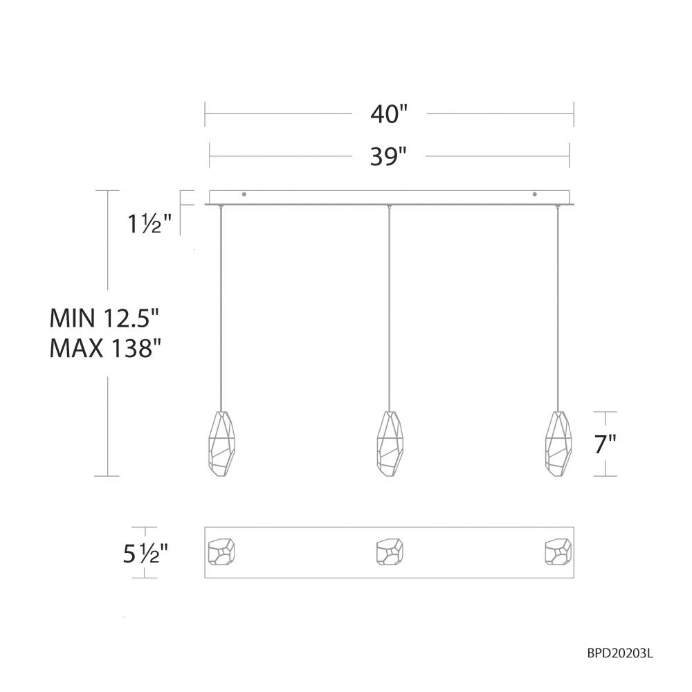 Martini 3 Light 120-277V Multi-Light Pendant (Linear Canopy) in Polished Nickel with Clear Optic C