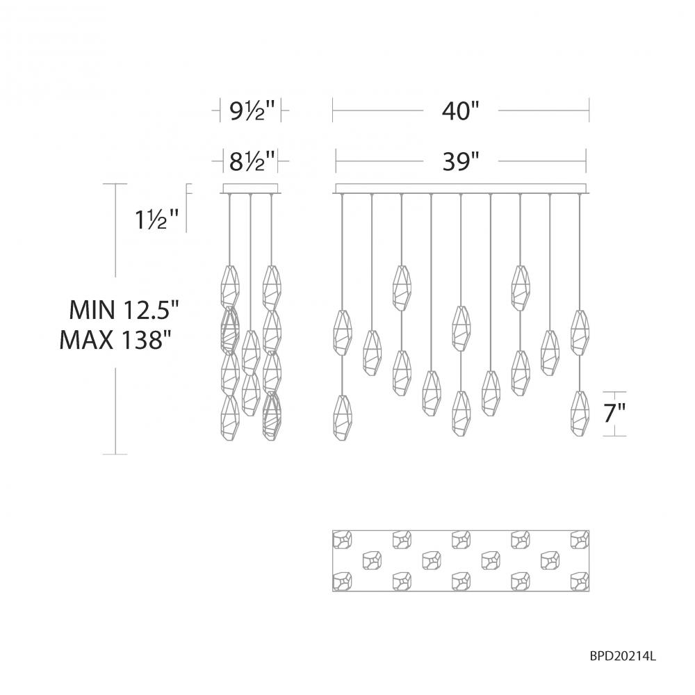 Martini 14 Light 120-277V Multi-Light Pendant (Linear Canopy) in Polished Nickel with Clear Optic