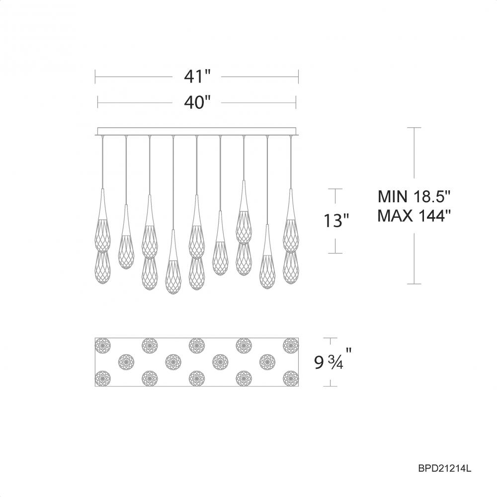 Hibiscus 14 Light 120-277V Multi-Light Pendant (Linear Canopy) in Polished Nickel with Clear Optic