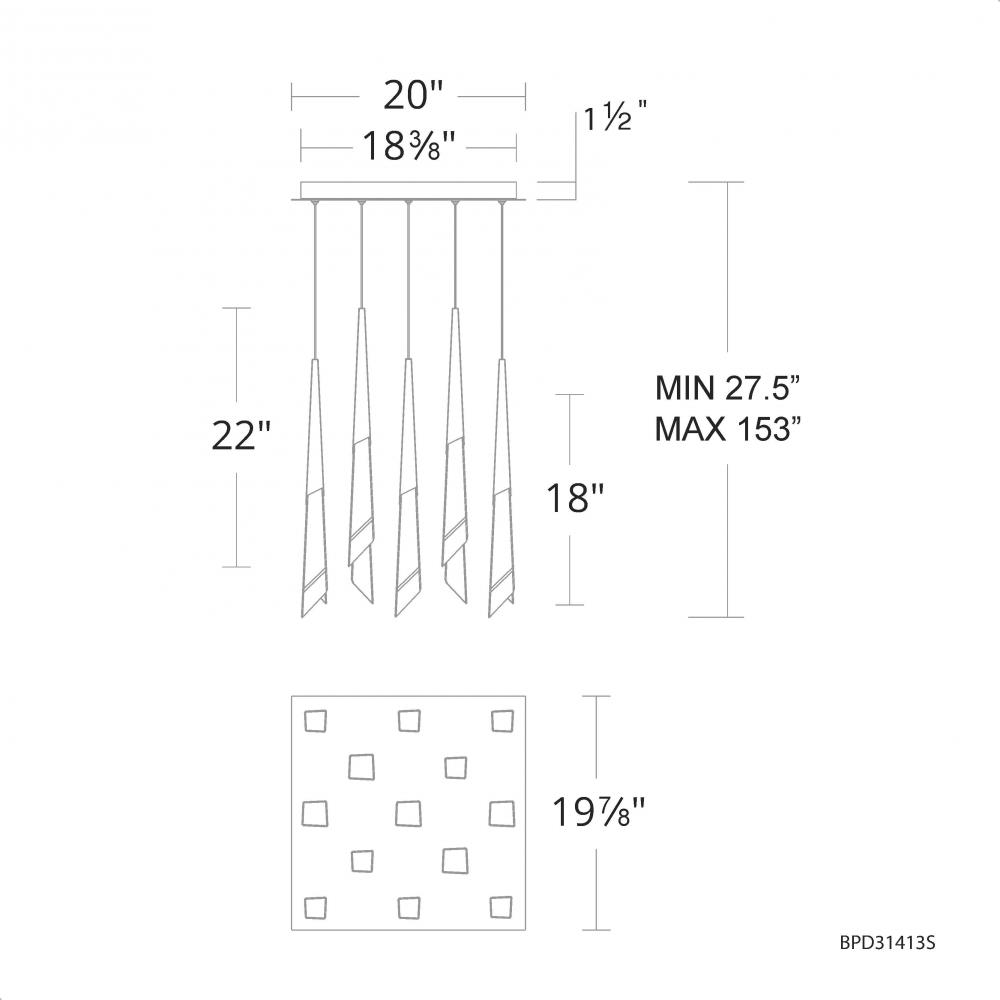 Solitude 13 Light 120-277V Multi-Light Pendant (Square Canopy) in Aged Brass with Optic Haze Quart