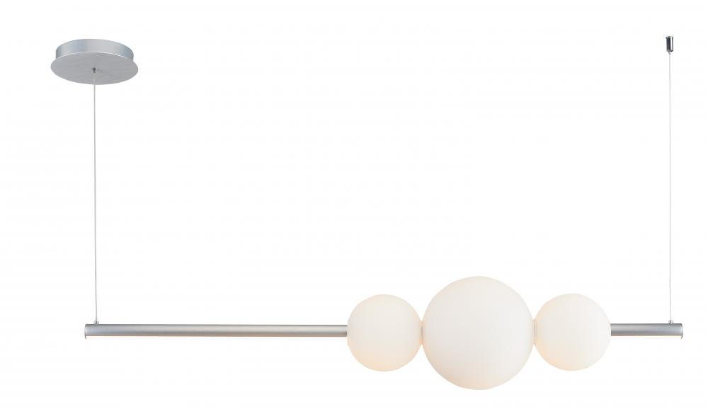 Linear Bar Pendant with Up-Down Illumination with 3 Opal Glass Orb's