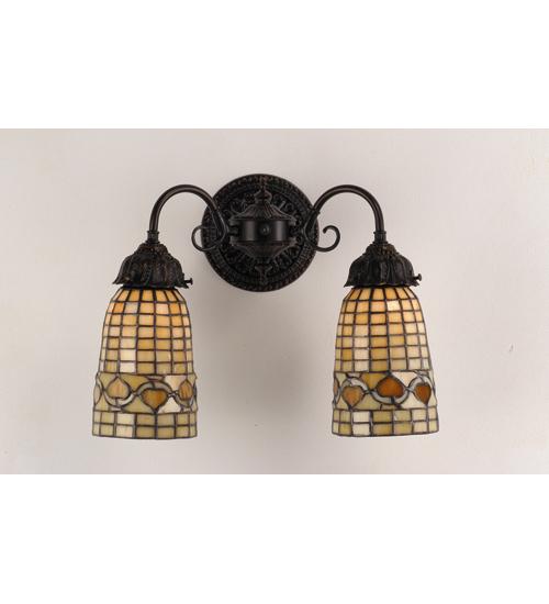 14.5" Wide Tiffany Acorn 2 Light Wall Sconce