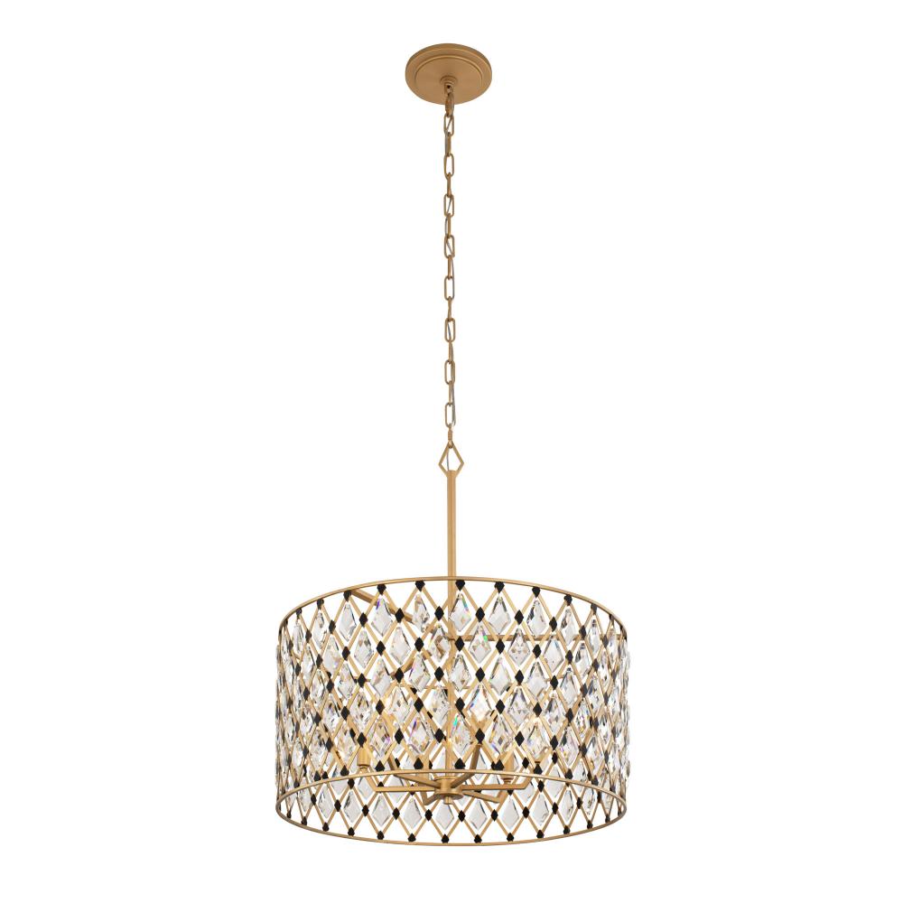 Windsor 6-Lt Crystal Pendant - French Gold/Matte Black