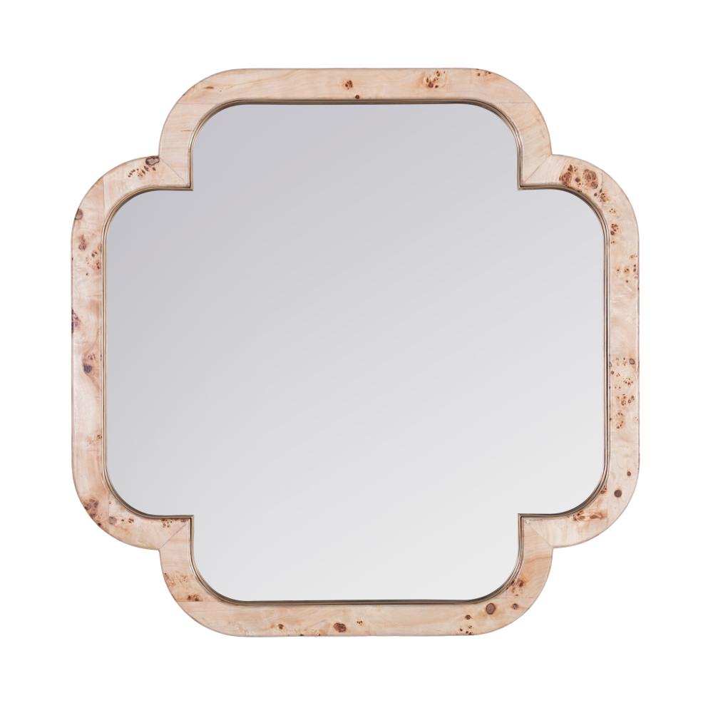 Swiss 50x50 Wall Mirror - Poplar Burl/Weathered Brass