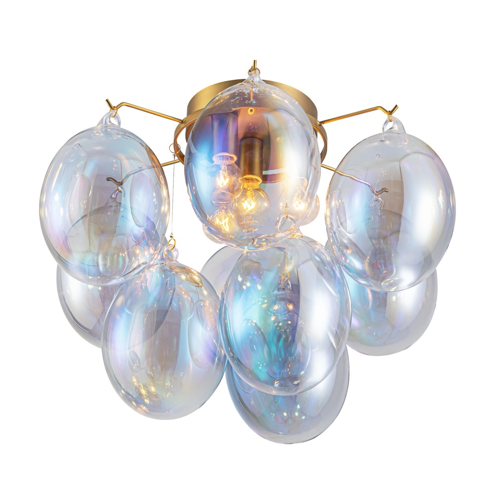 Globo Collection 4-Light Semi-Flush Mount Iridescent and Brass