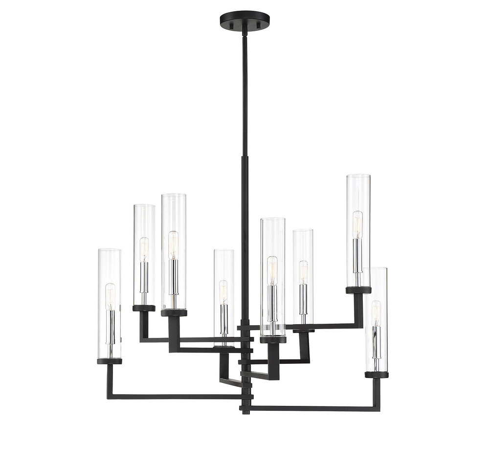 Folsom 8-Light Adjustable Chandelier in Matte Black with Polished Chrome Accents