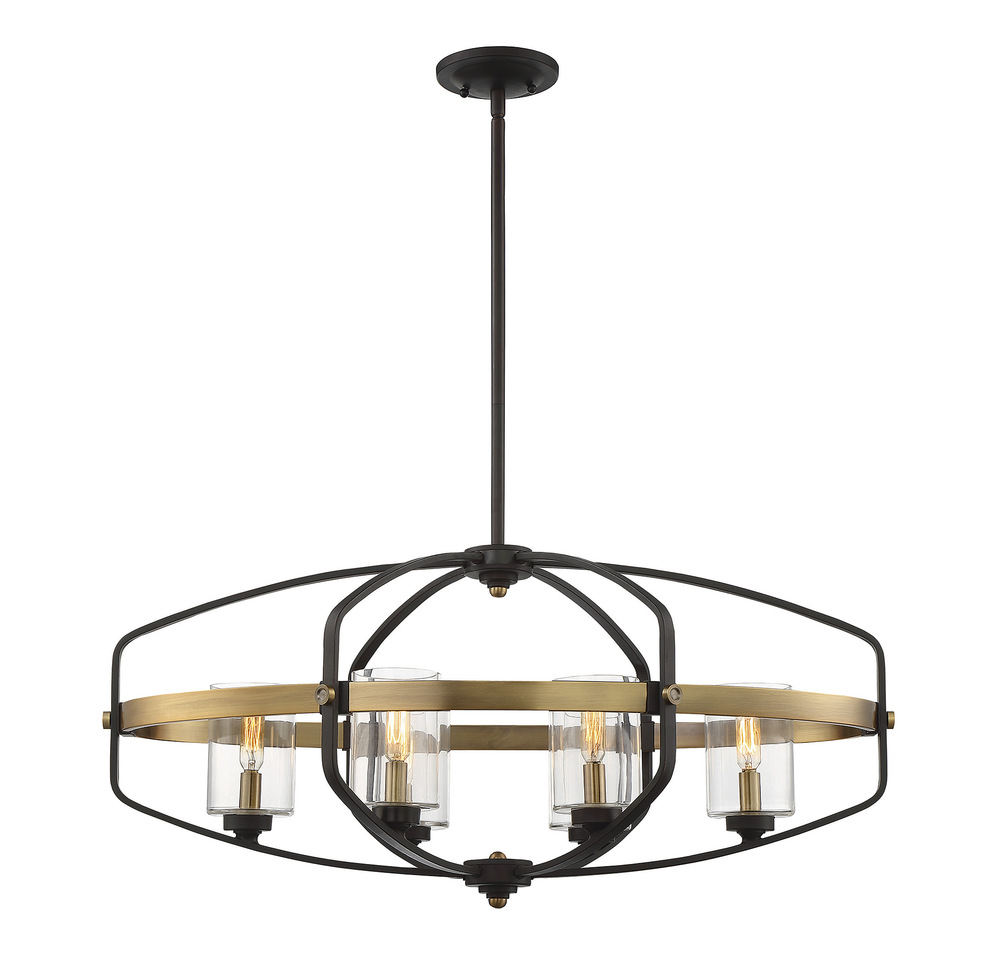 Kirkland 6-Light Linear Chandelier in English Bronze and Warm Brass