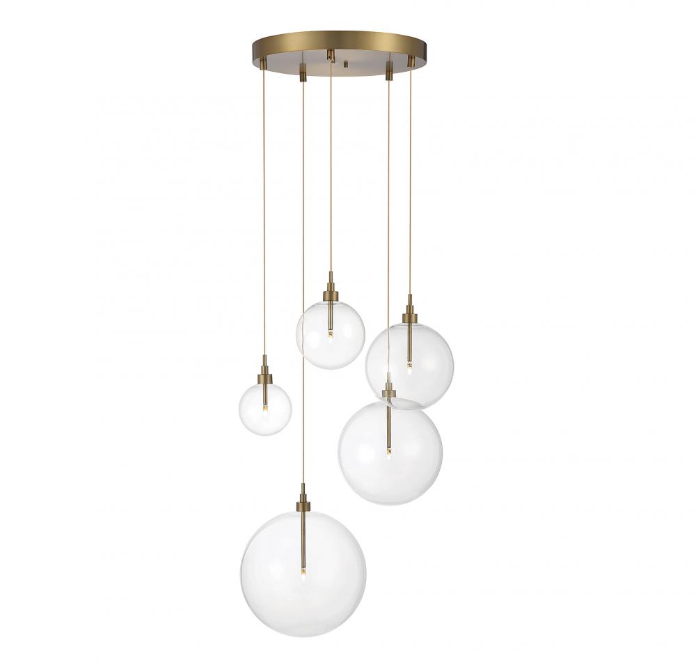 5-Light Pendant in Natural Brass