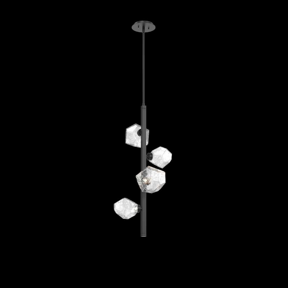 Gem 4pc Twisted Vine-Matte Black-Clear Blown Glass-Threaded Rod Suspension-LED 2700K