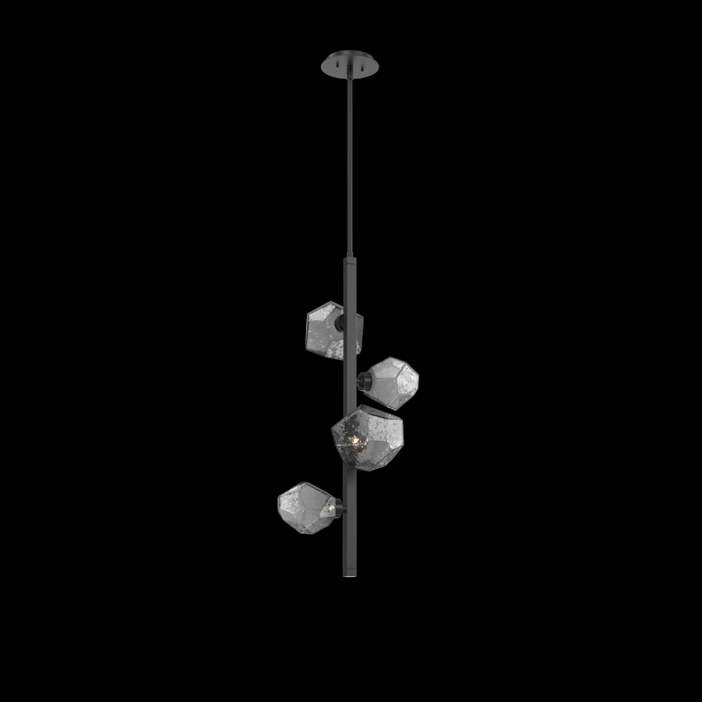 Gem 4pc Twisted Vine-Matte Black-Smoke Blown Glass-Threaded Rod Suspension-LED 3000K