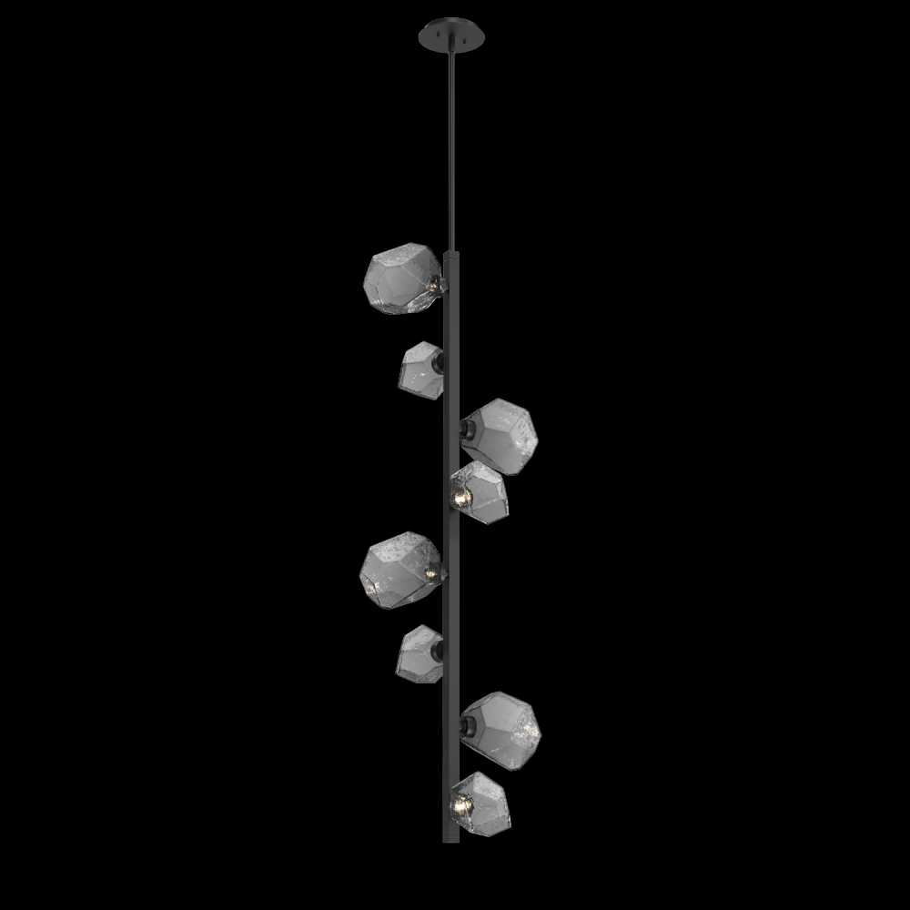 Gem 8pc Twisted Vine-Matte Black-Smoke Blown Glass-Threaded Rod Suspension-LED 3000K