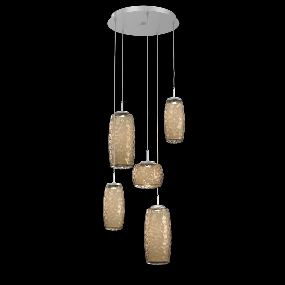 Vessel 5pc Round Multi-Pendant-Classic Silver-Bronze Blown Glass-Cloth Braided Cord-LED 2700K