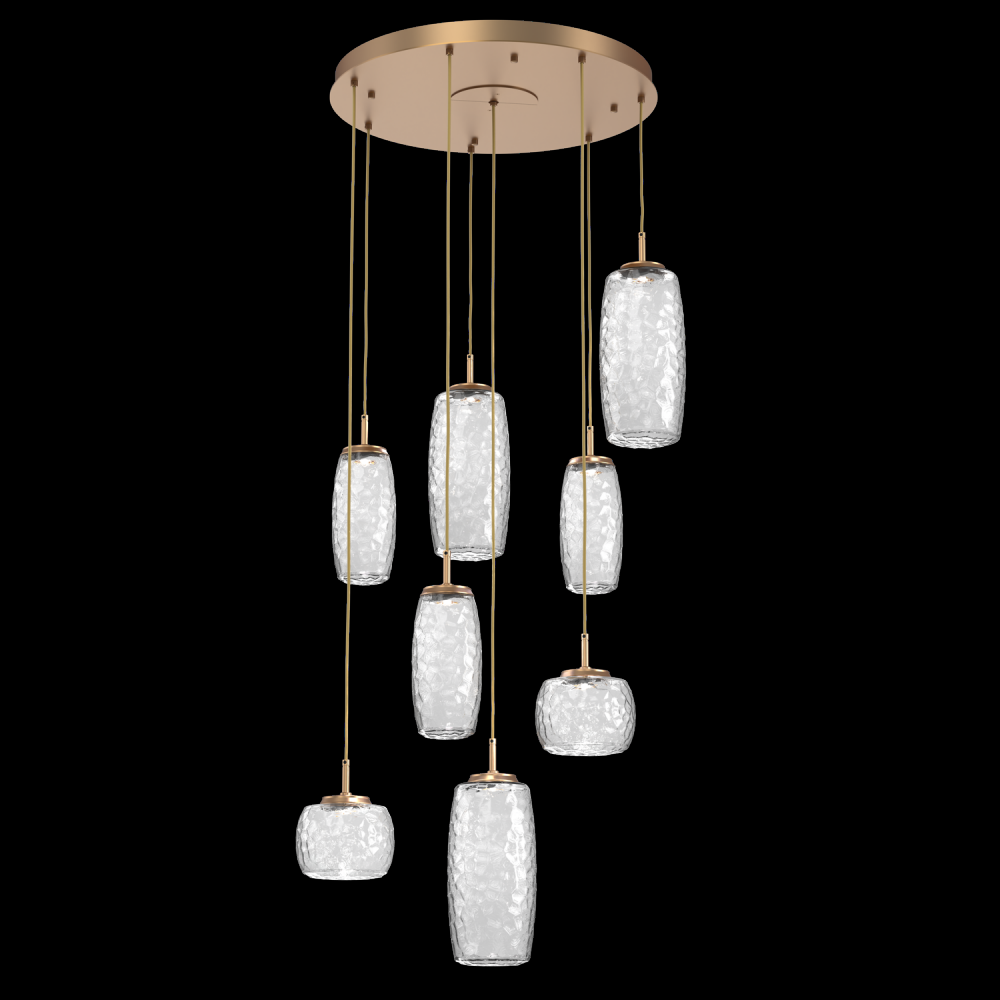 Vessel 8pc Round Multi-Pendant-Novel Brass-Clear Blown Glass-Cloth Braided Cord-LED 2700K