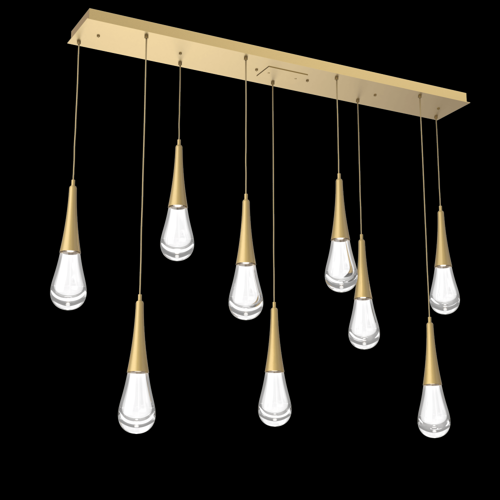 Raindrop Linear 9 PC.-Gilded Brass-Blown Glass