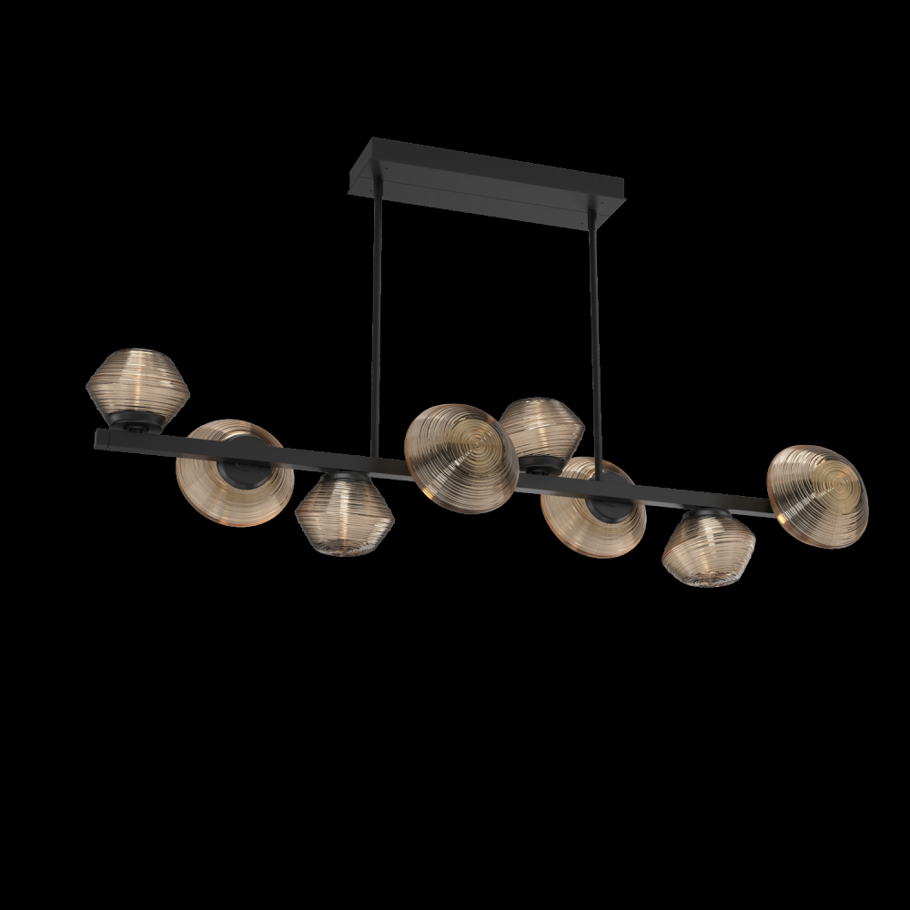 Mesa 8pc Twisted Branch-Matte Black-Bronze Blown Glass-Threaded Rod Suspension-LED 3000K