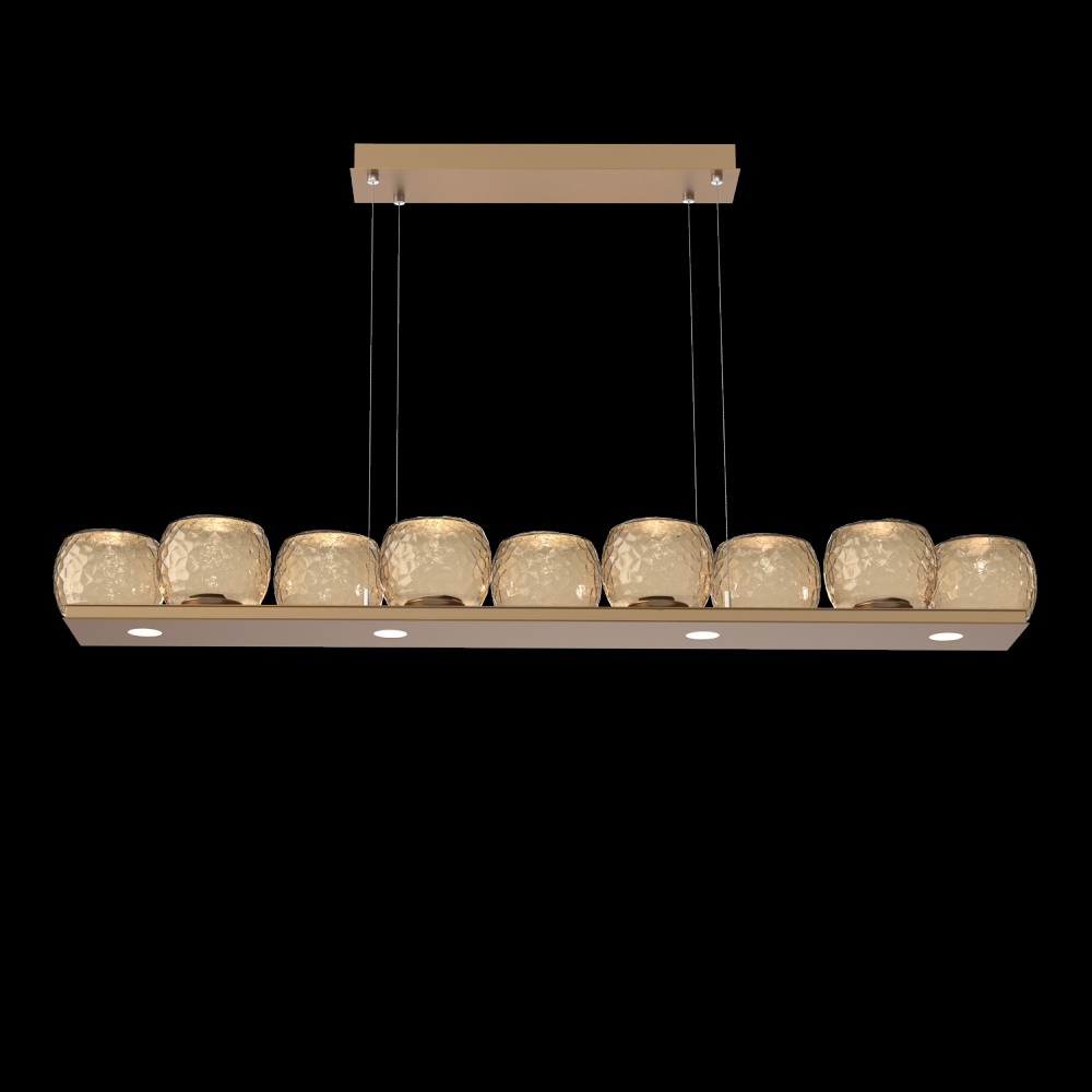 Vessel 59-inch Platform Linear-Novel Brass-Bronze Blown Glass-Stainless Cable-LED 3000K