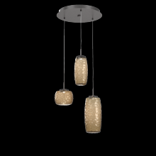 Hammerton CHB0091-03-GP-B-C01-L1 - Vessel 3pc Round Multi-Pendant-Graphite-Bronze Blown Glass-Cloth Braided Cord-LED 2700K