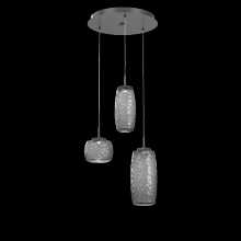 Hammerton CHB0091-03-GP-S-C01-L1 - Vessel 3pc Round Multi-Pendant-Graphite-Smoke Blown Glass-Cloth Braided Cord-LED 2700K