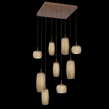 Hammerton CHB0091-09-BB-B-C01-L1 - Vessel 9pc Square Multi-Pendant-Burnished Bronze-Bronze Blown Glass-Cloth Braided Cord-LED 2700K