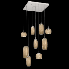 Hammerton CHB0091-09-BS-B-C01-L1 - Vessel 9pc Square Multi-Pendant-Beige Silver-Bronze Blown Glass-Cloth Braided Cord-LED 2700K