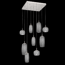 Hammerton CHB0091-09-BS-S-C01-L1 - Vessel 9pc Square Multi-Pendant-Beige Silver-Smoke Blown Glass-Cloth Braided Cord-LED 2700K