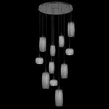 Hammerton CHB0091-11-MB-S-C01-L1 - Vessel 11pc Round Multi-Pendant-Matte Black-Smoke Blown Glass-Cloth Braided Cord-LED 2700K