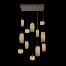 Hammerton CHB0091-12-FB-B-C01-L3 - Vessel 12pc Square Multi-Pendant-Flat Bronze-Bronze Blown Glass-Cloth Braided Cord-LED 3000K