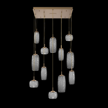 Hammerton CHB0091-12-NB-S-C01-L3 - Vessel 12pc Square Multi-Pendant-Novel Brass-Smoke Blown Glass-Cloth Braided Cord-LED 3000K