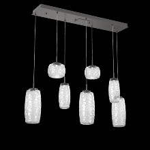 Hammerton PLB0091-07-GP-C-C01-L3 - Vessel 7pc Linear Multi-Pendant-Graphite-Clear Blown Glass-Cloth Braided Cord-LED 3000K