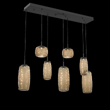 Hammerton PLB0091-07-MB-B-C01-L1 - Vessel 7pc Linear Multi-Pendant-Matte Black-Bronze Blown Glass-Cloth Braided Cord-LED 2700K