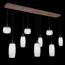 Hammerton PLB0091-09-BB-C-C01-L3 - Vessel 9pc Linear Multi-Pendant-Burnished Bronze-Clear Blown Glass-Cloth Braided Cord-LED 3000K