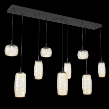 Hammerton PLB0091-09-MB-A-C01-L3 - Vessel 9pc Linear Multi-Pendant-Matte Black-Amber Blown Glass-Cloth Braided Cord-LED 3000K