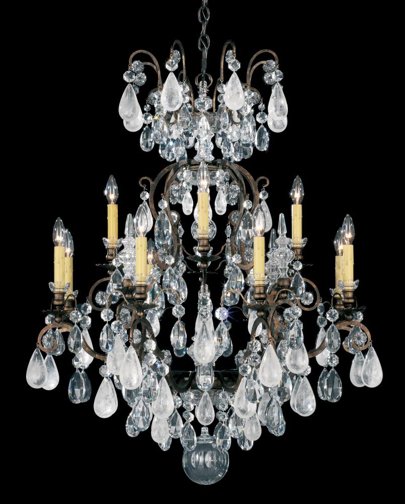 Renaissance Rock Crystal 13 Light 120V Chandelier in Antique Silver with Amethyst & Black Diamound