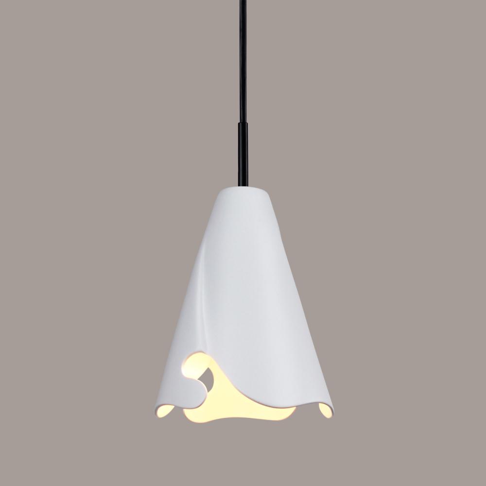 Flora Mini Pendant: Satin White (Black Cord & Canopy)