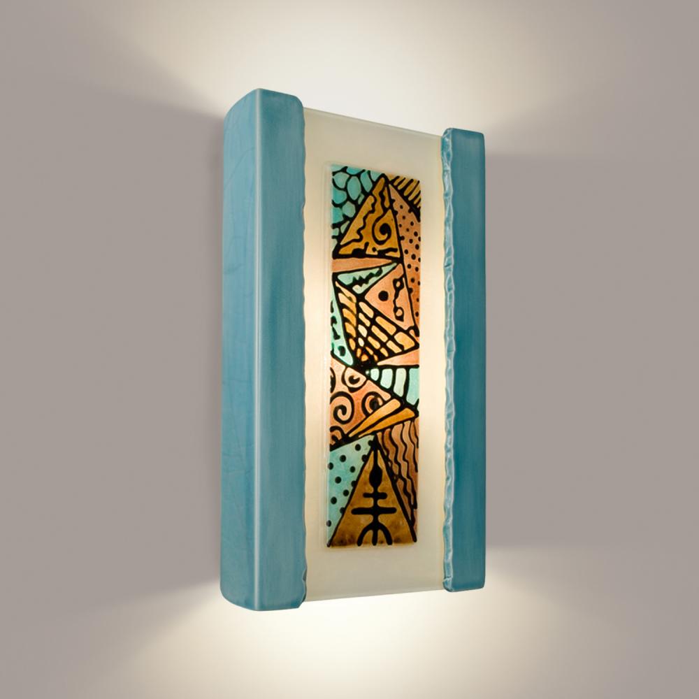 Abstract Wall Sconce Teal Crackle and Turquoise (Outdoor/WET Location)