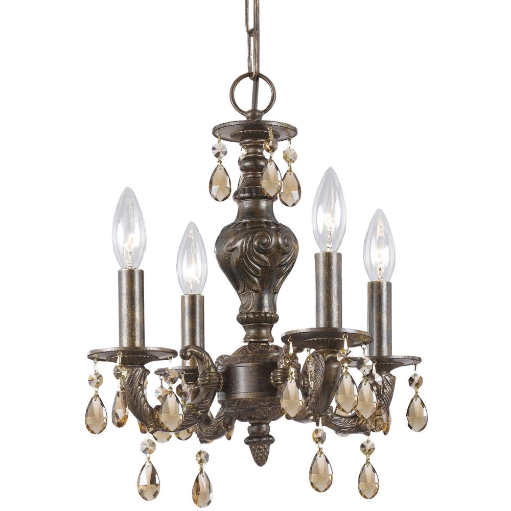 Paris Market 4 Light Golden Teak Hand Cut Crystal Venetian Bronze Mini Chandelier