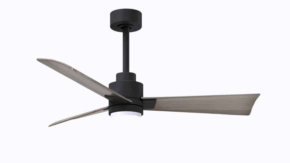 Alessandra 3-blade transitional ceiling fan in matte black finish with gray ash blades. Optimized