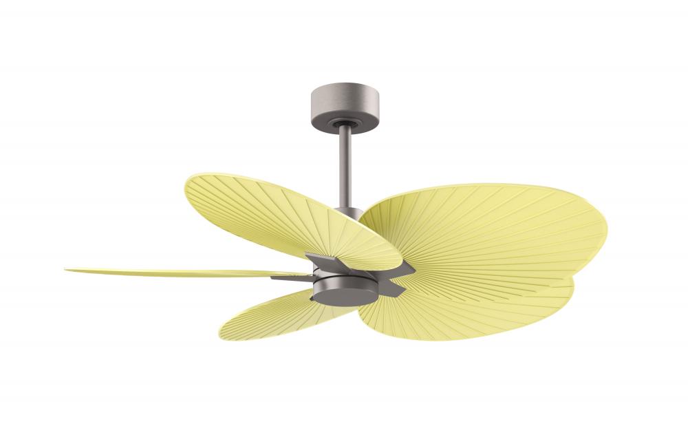 Alessandra Tropical 5-blade ceiling fan in Brushed Nickel and Light Yellow blades.