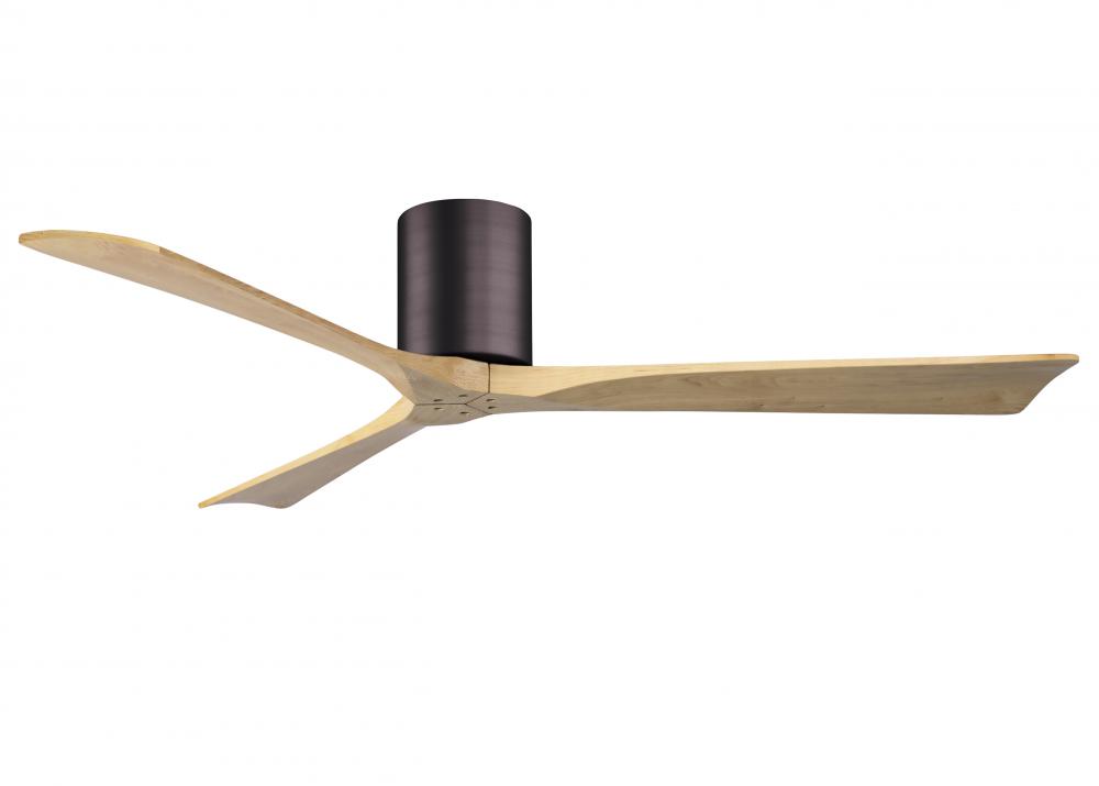 Irene-3H three-blade flush mount paddle fan in Brushed Brass finish with 60” Light Maple tone bl