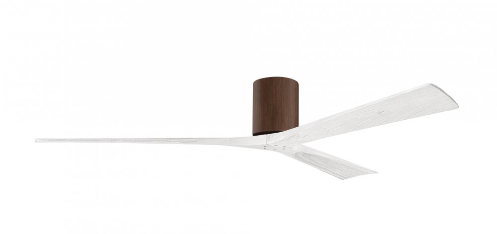 Irene-3H three-blade flush mount paddle fan in Walnut finish with 72” solid matte white wood bla