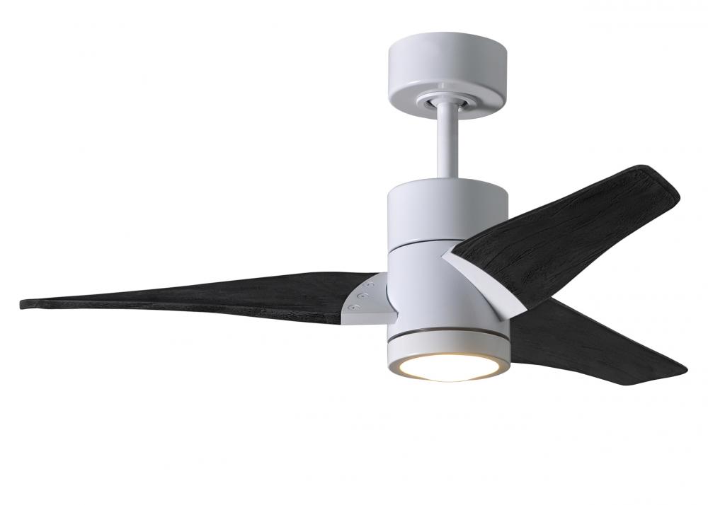 Super Janet three-blade ceiling fan in Gloss White finish with 42” solid walnut tone blades and